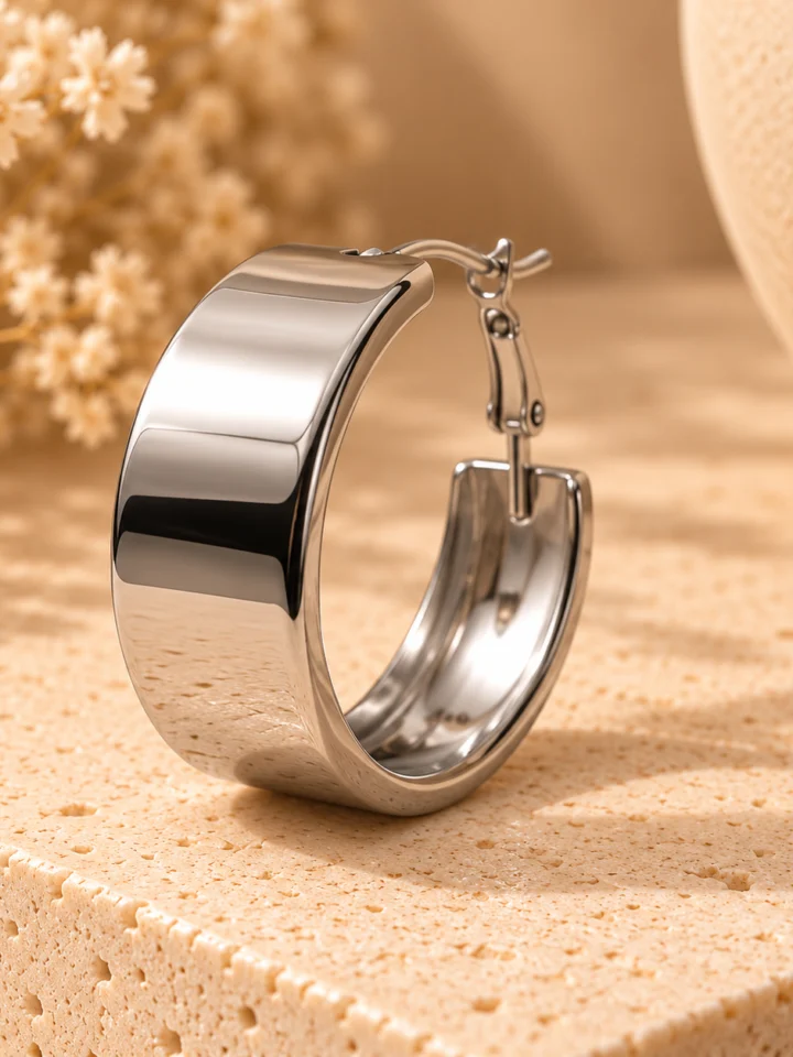 Κρίκοι Wide Hoops Σε Ασημί Χρώμα