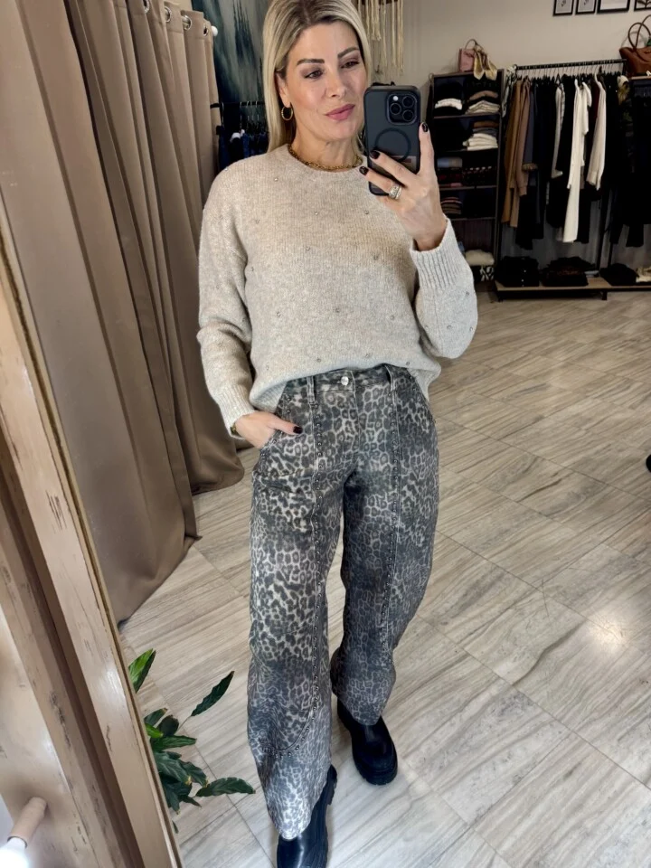 Leopard Barrel Jeans με Τρουκς