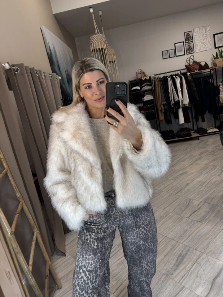Faux Fur Jacket – Ivory Elegance