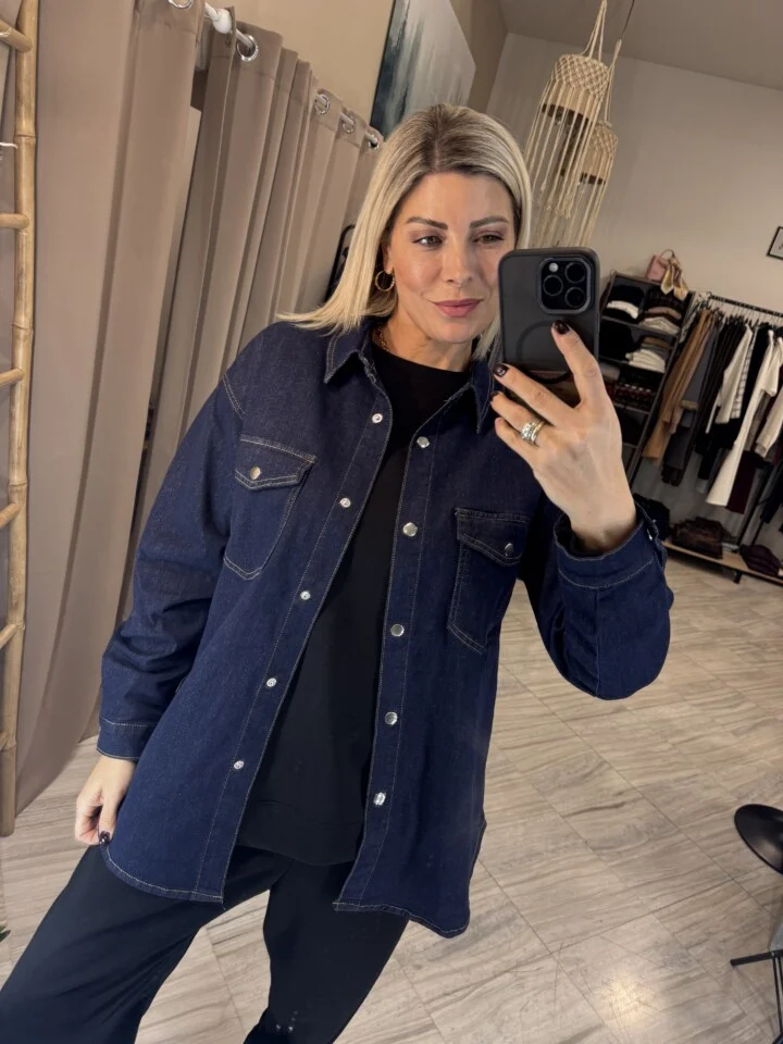 Plus Size Denim Overshirt – Dark Blue