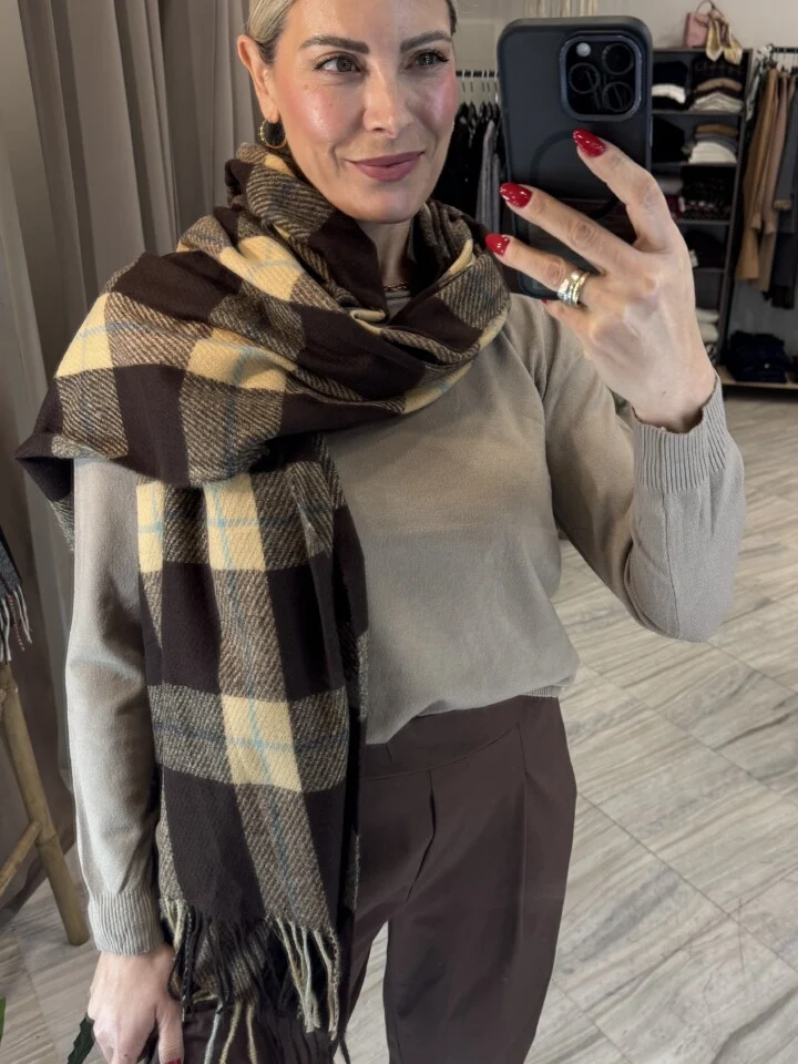 Κασκόλ Καρό Warm Caramel
