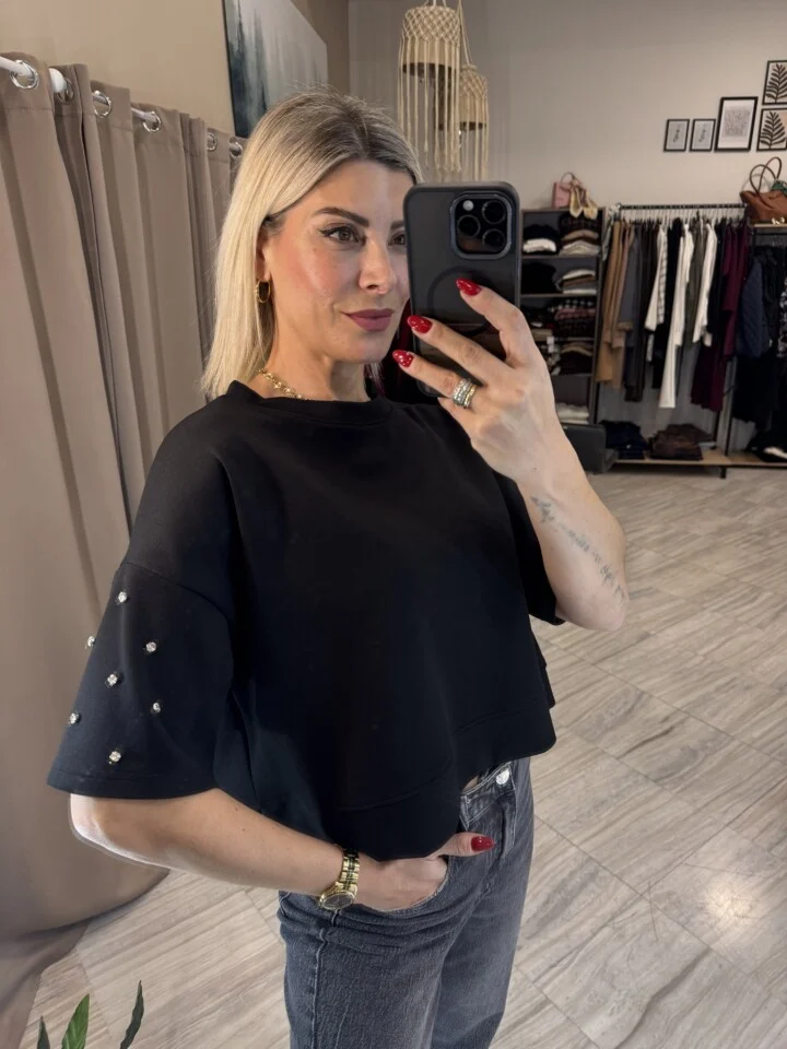 Sparkle Detail – Oversized Μπλούζα με Στρας