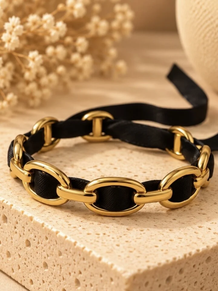 Βραχιόλι Gold Chain με Σατέν κορδέλα