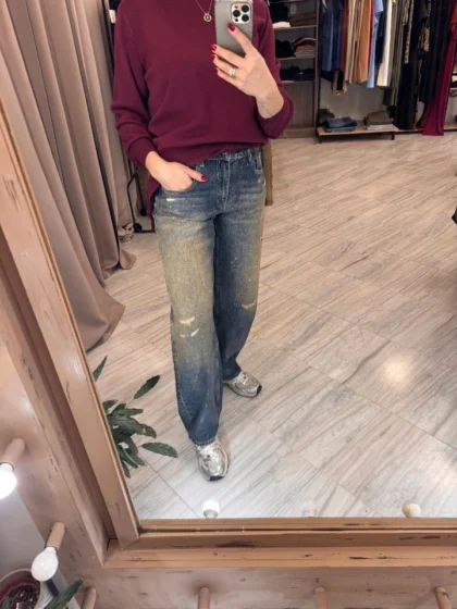 Τζιν Wide Leg με Vintage Εφέ & Glitter
